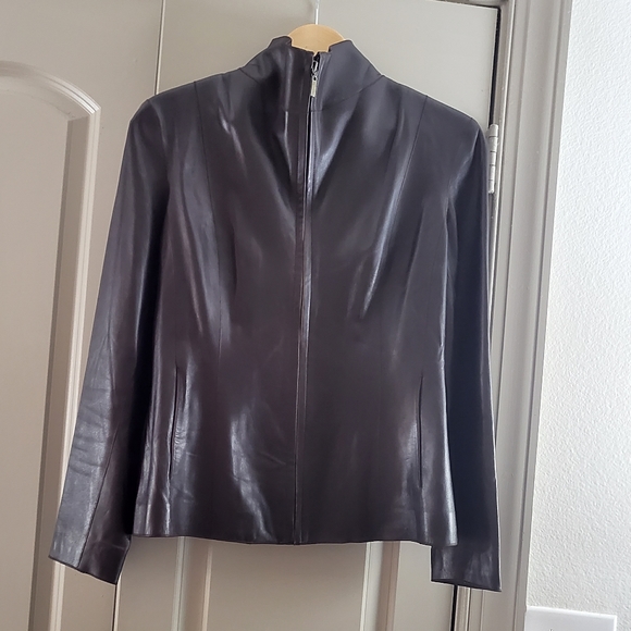 Cole Haan Lambskin Chocolate Leather Jacket 💯 BEAUTIFUL - Picture 2 of 10